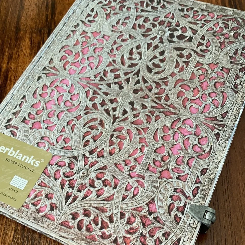 NEW paperblanks Silver Filigree and Pink Acid-Free Sustainable Lined Notebook